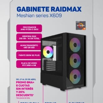PC AMD Ryzen 5 5500 / 16gb RAM / 480gb SSD / RTX 3050 6gb / 550w 80+ / Raidmax Meshian x609