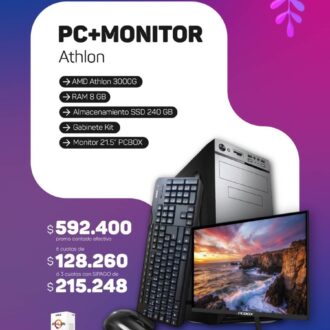 PC + Monitor 21.5" / AMD Athlon 3000g / 8gb / 240gb SSD / Gabinete KIT