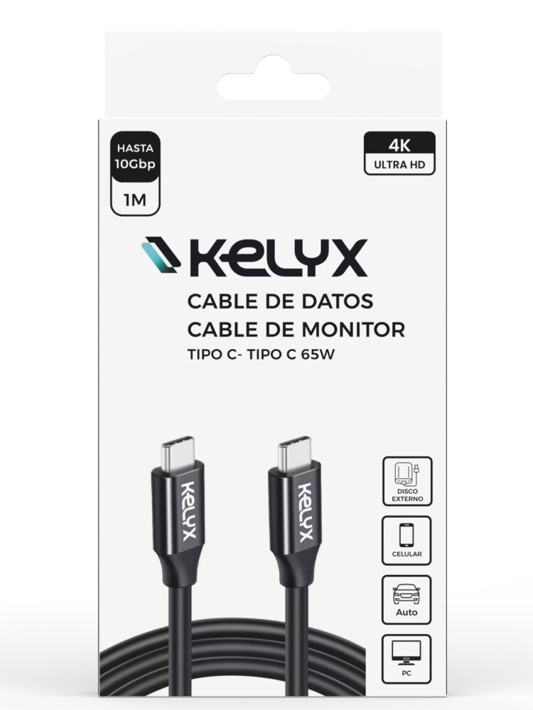 Cable Kelyx USB tipo C a tipo C / 65w / 4k / 10Gbps