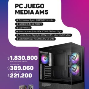 PC AMD Ryzen 5 8400F / 16gb RAM DDR5 / 480gb SSD / RTX 5050 8gb / 550w 80+ Silver / MLogix VM270