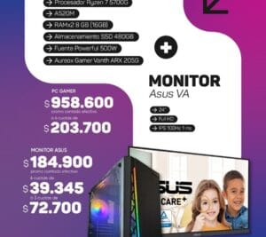 PC AMD Ryzen 7 5700g / 16gb RAM / 480gb SSD / 500w / Aureox Vanth + Monitor Asus 24″